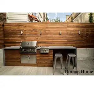 2023 Dorene ठोस लकड़ी मैं के आकार का आधुनिक डिजाइन स्टेनलेस स्टील धातु आउटडोर रसोई घर की दीवार कैबिनेट शव के साथ ग्रिल बर्नर