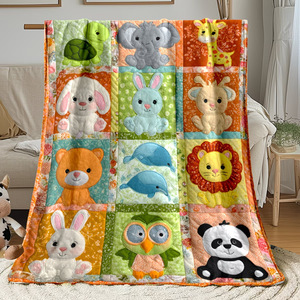 Couverture en peluche Raschel à motif d'animaux de dessin animé, matelassée, rectangulaire, écologique, lavable en machine, pour une utilisation à la maison en toutes saisons - Product Image 2