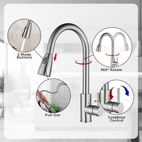 Robinet mélangeur de cuisine moderne en acier inoxydable noir de haute qualité, avec pommeau rotatif pour eau chaude et froide, en céramique, vente en gros