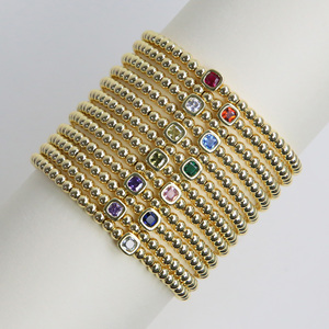 Bracelet délicat en laiton avec pierre <span class=keywords><strong>de</strong></span> <span class=keywords><strong>naissance</strong></span> des 12 mois, bracelet à perles avec pierre <span class=keywords><strong>de</strong></span> <span class=keywords><strong>naissance</strong></span>, zircon coloré, bracelet à double perles réglable, cadeau - Product Image 4