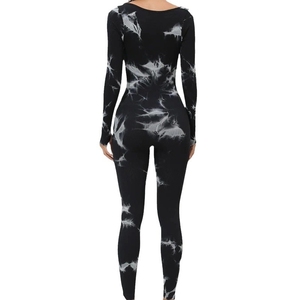 <span class=keywords><strong>Combinaison</strong></span> une pièce côtelée à manches longues tie-dye sans coutures, disponible en plusieurs couleurs – idéale pour le sport, le fitness et le yoga - Product Image 5