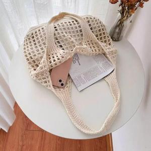 Minimalist Hollow Knitted Tote Bag Unisex <b>Large</b> Capacity Woven Shoulder Handbag For Beach Vacation Daily Use For Men Women - Product Image 4