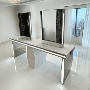 Miroir de maquillage LED en acier inoxydable, miroir de coiffeuse de salon, miroir à quatre faces, mobilier de studio de beauté commercial - Product Image 4