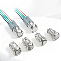 Interrupteur à bouton-poussoir électronique en laiton étanche IP65 HSUS 12mm à tête plate, LED, momentané ou à enclenchement, 12V 250V 1NO, interrupteur haute intensité