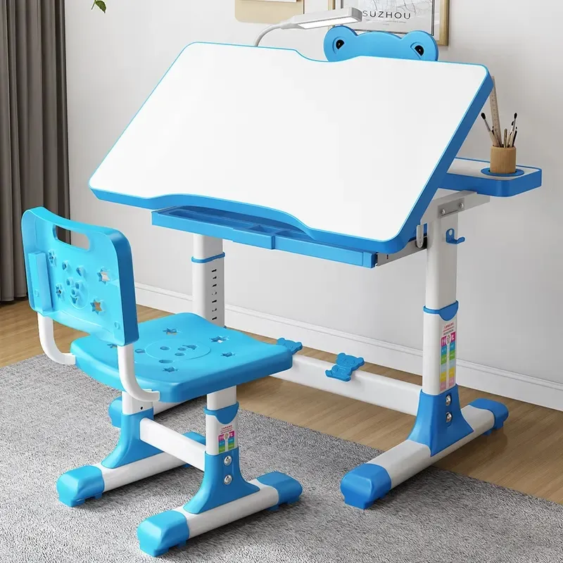 어린이 드로잉 연구 테이블 의자 세트 핑크 블루 홈 사용 학생 의자 데스크 키즈 체육관 초등학교 책상 의자 세트 저렴한