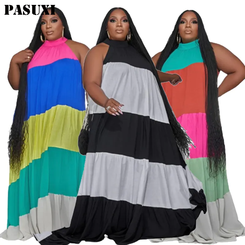 PASUXI Custom Dress Lady A line Luxury Clothing Ruffles Dresses Elegant Women Summer Casual Maxi Dresses