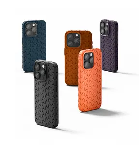 Hot Sale All inclusive Soft Edge Phone Cover Hand Woven 3D Leather Grain Surface Advanced Texture Phone Case for iPhone 15 14 13