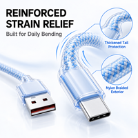 Câble de charge rapide USB-A vers USB-C 5A Ice Crystal avec connecteur renforcé et gaine en nylon tressé – Vente en gros