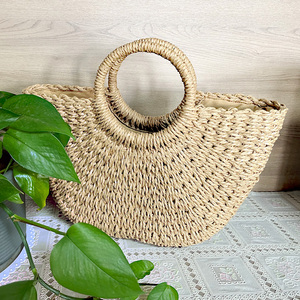 Bolso de mano grande para mujer, <span class=keywords><strong>bolsa</strong></span> de mano femenina, informal, elegante, de paja de papel marrón, para playa y hombro - Product Image 2