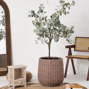 Pot de fleurs <span class=keywords><strong>sur</strong></span> <span class=keywords><strong>pied</strong></span> en fibre de verre imitation rotin, style nordique classique, pour plantes vertes, décorations de jardin, <span class=keywords><strong>jardinière</strong></span> moderne - Product Image 5