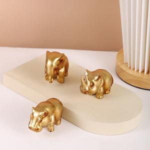 Ensemble de 3 figurines géantes en résine d'éléphants dorés, hippopotames <span class=keywords><strong>et</strong></span> rhinocéros, artisanat africain pour <span class=keywords><strong>la</strong></span> décoration de <span class=keywords><strong>la</strong></span> savane - Product Image 2