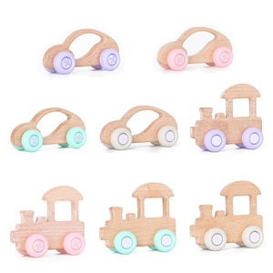 Coche de Madera de Haya Pequeño con Vehículos de Silicona, Coche Educativo de Haya <span class=keywords><strong>para</strong></span> Bebés Mayores de 3 Meses, Juguete, Regalo <span class=keywords><strong>para</strong></span> Recién <span class=keywords><strong>Nacidos</strong></span> - Product Image 1