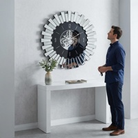 Horloge murale de luxe en verre miroir, design squelette moderne, mouvement silencieux à quartz, grande horloge décorative pour salon et maison