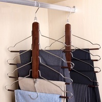 LM4806A Cintre en bois et métal à 4 couches de haute qualité pour jeans avec barre en bois