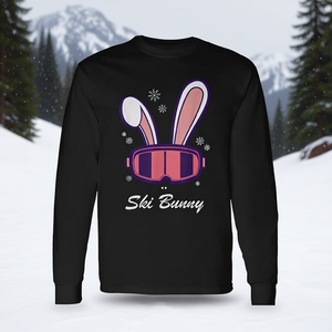 T-shirt à manches longues Ski Bunny noir avec design oreilles de lapin et lunettes de ski – Vêtement de sport d'hiver - Product Image 3