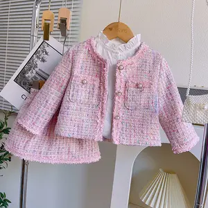 Sunny Baby 2024 Frühjahr neue Kinderkleidung Großhandel Mädchen modische rosa Jacke + Rock zweiteiliges Set