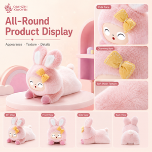 Grande Peluche Lapin Rose IA 36cm, Position Allongée, Visage <span class=keywords><strong>de</strong></span> Poupée ABS, Nœud Doré, Fonction <span class=keywords><strong>de</strong></span> Clonage Vocal 80+ Langues, Mémoire Longue Durée, Puce TUYA T5 - Product Image 4