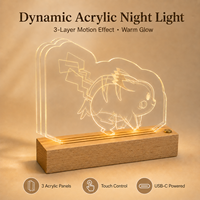 Lámpara de Noche Acrílica 3D Dinámica con Efecto de Movimiento Animado, Linda Lámpara LED de Anime con Base de Madera, Decoración para Habitación, Regalo