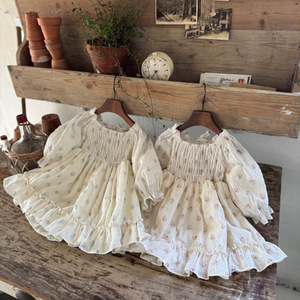 Abito Principessa in Cotone Floreale per Bambine, Nuova <span class=keywords><strong>Collezione</strong></span> Primavera 2026, ODM con Maniche a Lanterna Arricciate, Stile Coreano Lungo - Product Image 1