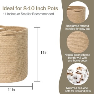 Panier de plante en jute tissé panier rond en <span class=keywords><strong>osier</strong></span> jardinière pour couvercle de <span class=keywords><strong>Pot</strong></span> de plante <span class=keywords><strong>petit</strong></span> bac de rangement Boho panier rustique pour la décoration intérieure - Product Image 2