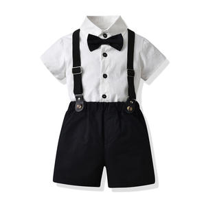 Rayas Primavera Nueva Ropa para niños Verano Guapo Niños Ropa de bebé Corbata Camisa Correa Pantalones Conjunto de cumpleaños - Product Image 4