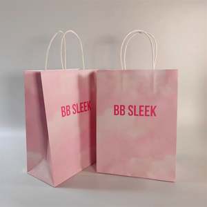 KM Merchandise <b>Bags</b> Pure Color Eco Friendly Shop Plain Kraft Paper <b>Bags</b> Light <b>pink</b> Small Size for Presents with logo - Product Image 4