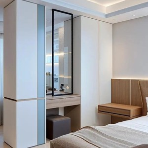 Toeletta Professionale in Legno di Pino Massiccio con Armadietto Divisorio, Specchio Illuminato, Design Minimalista di Lusso per Camere da Letto, Hotel e Appartamenti - Product Image 6