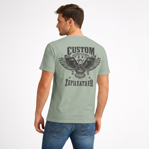 T-shirt à manches courtes gris clair pour homme avec impression sérigraphiée sur le devant et le dos, col rond, jersey tricoté épais décontracté 100% coton - Product Image 2