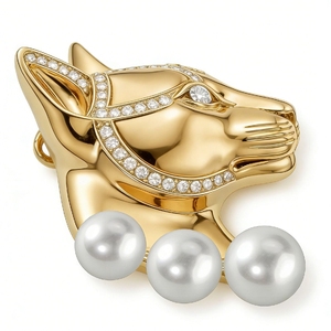 [Salon international de bijoux de Hong Kong] Broche vintage inspirée du chat Bastet égyptien avec perles brillantes - Product Image 2