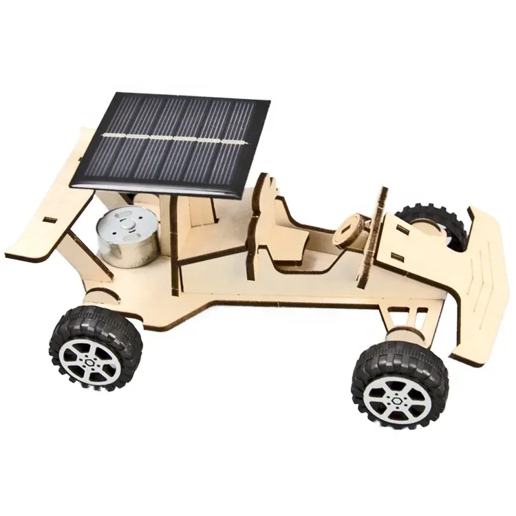 Kit percobaan ilmiah, mainan bangunan model kayu puzzle 3D, mainan mobil bertenaga surya DIY