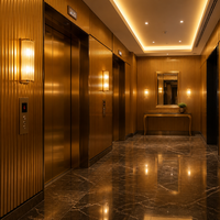 Panel de Pared Ranurado Metálico Ynori WPC Dorado 160x22mm B1 Ignífugo Antideslizante para Recepción de Hotel
