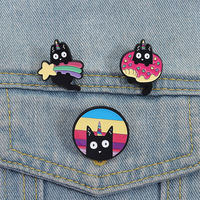 Coloré arc-en-ciel licorne météore beignet chat émail broches chat noir fierté broches revers Badges Animal cadeau pour amoureux amis