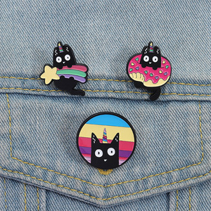 Coloré arc-en-ciel licorne météore beignet chat émail broches chat noir fierté broches revers Badges Animal cadeau pour amoureux amis - Product Image 4