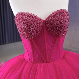 High-End Fuchsia Beading Pearl Sequins Cascading Ruffles Prom Dresses <b>Strapless</b> <b>Corset</b> Sleeveless Prom Formal Dresses Rsm231108 - Product Image 4