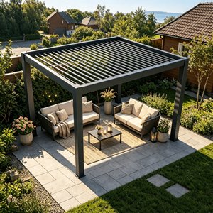 Toldo de Patio Moderno Motorizado de Aluminio con Techo de Láminas Ajustables para Exteriores, Apto para Todas las Estaciones, con Recubrimiento en Polvo y Drenaje Oculto de Agua de Lluvia - Product Image 5