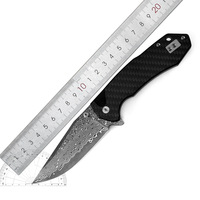 Couteau de poche pliable prêt à être expédié, lame en acier Damas, manche en fibre de carbone G10, couteau portable pour le camping, le pique-nique et les activités de plein air
