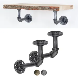 Pipe Shelf Brackets Heavy Duty Support L Decorative Metal Steel Floating Wall Mounting Cast Iron Industrial Shelf Pipe Brackets