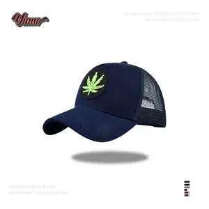 Toptan OEM özel akçaağaç yaprağı kapaklar bitki şapka 5 Panel ağ kamyon şoförü kapaklar şapkalar ile özel Logo