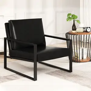 Muestra gratis ergonómica marco de metal reposabrazos sofá de cuero Silla de lujo negro para la Oficina Hogar Moderno cuero acento silla