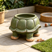 Pot de fleurs en résine fait main et peint à la main en forme de tortue verte vintage, ornement de jardin décoratif pour cour, patio, extérieur