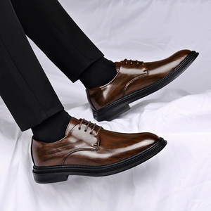 Zapatos de vestir de cuero para hombre, con punta en pico, con cordones, Oxford, para boda, negocios, otoño, formales, suela suave, color sólido - Product Image 2