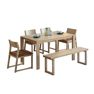 단단한 목재 애쉬 우드 6 피스 식탁 세트 식당 주방 다이네트 컴팩트 공간 w/테이블 가죽 덮개를 씌운 의자