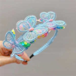 Diadema Kawaii con Lentejuelas de Mariposa y Encaje Pastel, Banda Elástica Suave para el Cabello para Niñas Pequeñas, Estilo Princesa para Uso Diario - Product Image 6