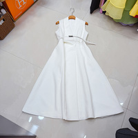 Robe de soirée mi-longue sans manches à col en V pour femmes grandes tailles avec ceinture