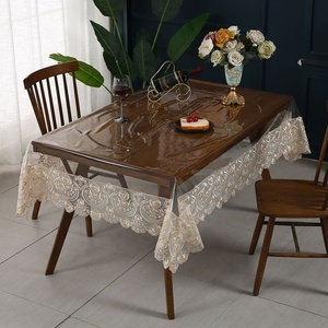 Siêu hạng PVC mạ vàng ren bảng vải cà phê thiết kế đám cưới bên Khăn trải bàn cuộn <span class=keywords><strong>in</strong></span> không thấm nước thêu cạnh Khăn trải bàn - Product Image 1