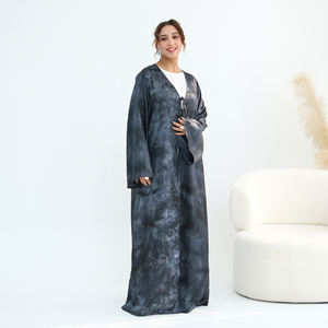 Abaya Loriya Dubaï 2026 Ramadan EID Vêtements pour femmes en satin avec nœud papillon imprimé marbré Abaya ouverte modeste pour femmes Vêtements musulmans - Product Image 4