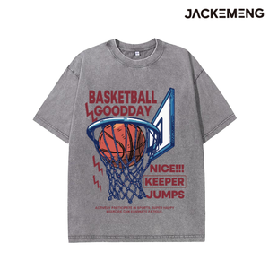 Camiseta Oversize Clásica con Estampado de Baloncesto Azul + Balón <span class=keywords><strong>Naranja</strong></span>, Eslogan Marrón en el Lado Derecho, Diseño Escalonado NICE/KEEPER/JUMPS en la Parte Inferior - Product Image 5