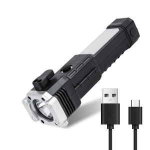 Lampe torche LED ABS étanche rechargeable par USB, marteau de sécurité, brise-vitre d'urgence, outil d'autodéfense, faisceau réglable - Product Image 1