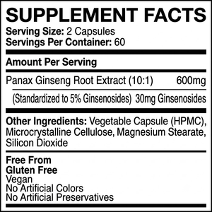 Cápsulas de Panax Ginseng OEM ODM, GMP Halal, 120 Unidades, 600 mg por Porción, 60 Porciones - Product Image 2