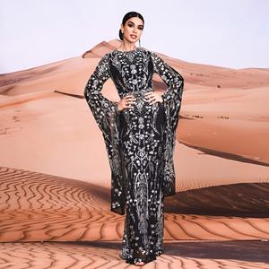 Girocollo manica lunga modesta da sera per le donne lungo fino al pavimento Maxi paillettes Hijab arabo <span class=keywords><strong>Istanbul</strong></span> marocchino turco stile musulmano Dubai - Product Image 1